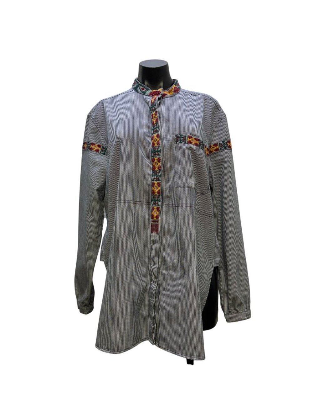 Double D Ranch Blue Stripe Blouse With Colorful Embroidered XL